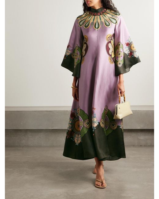 LaDoubleJ Pink Icon Magnifico Printed Silk-Twill Maxi Dress