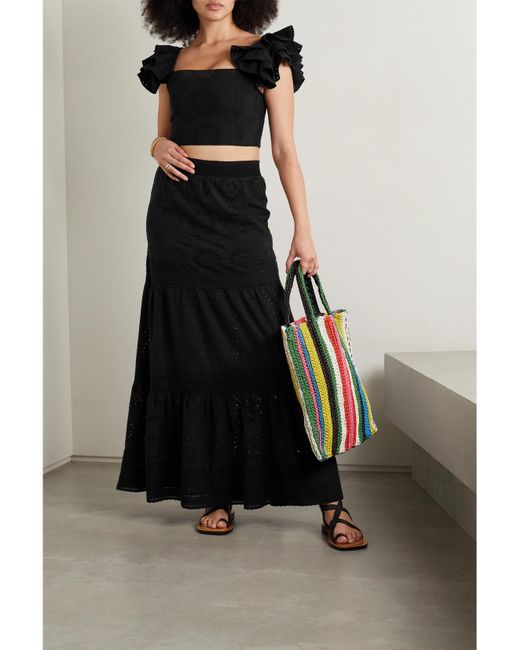 Alice + Olivia Black Tawny Cropped Broderie Anglaise Cotton And Linen-Blend Top
