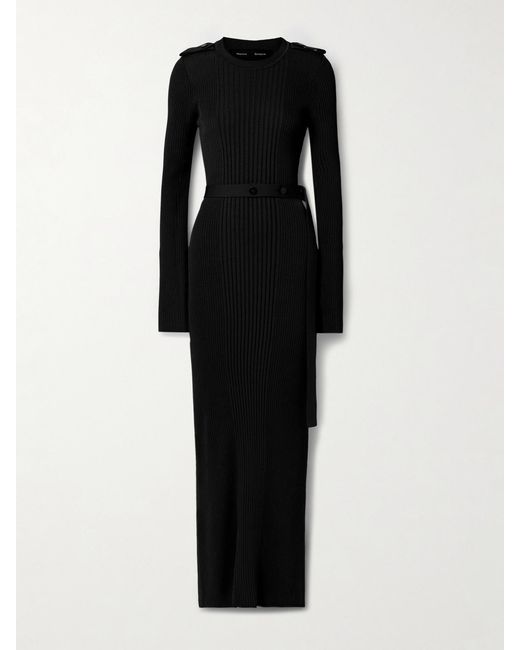 Proenza Schouler Black Lauryn Belted Ribbed-Knit Dress
