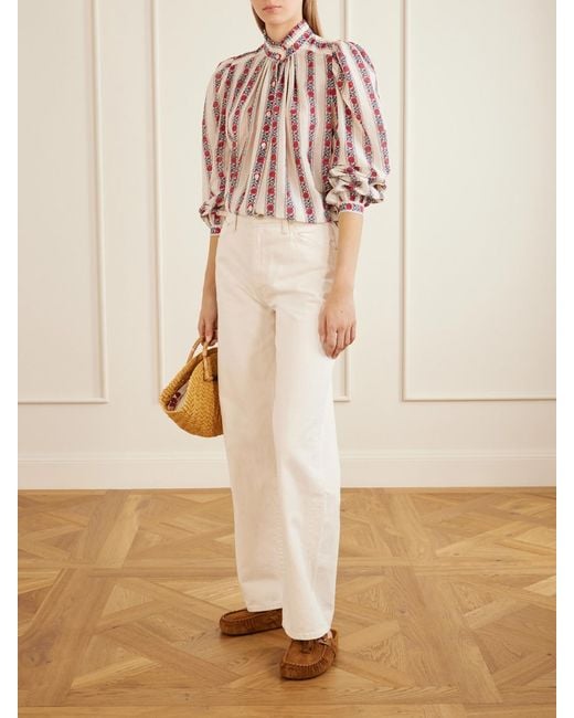 Alix Of Bohemia Pink Annabel Roseband Striped Floral-Print Cotton And Silk-Blend Shirt