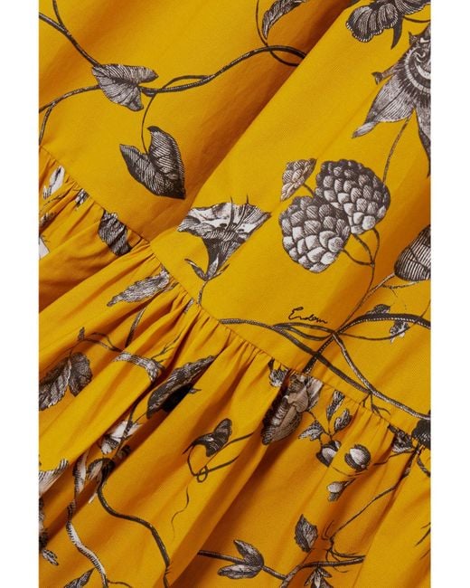 Erdem Yellow Off-The-Shoulder Bow-Detailed Floral-Print Cotton-Faille Gown