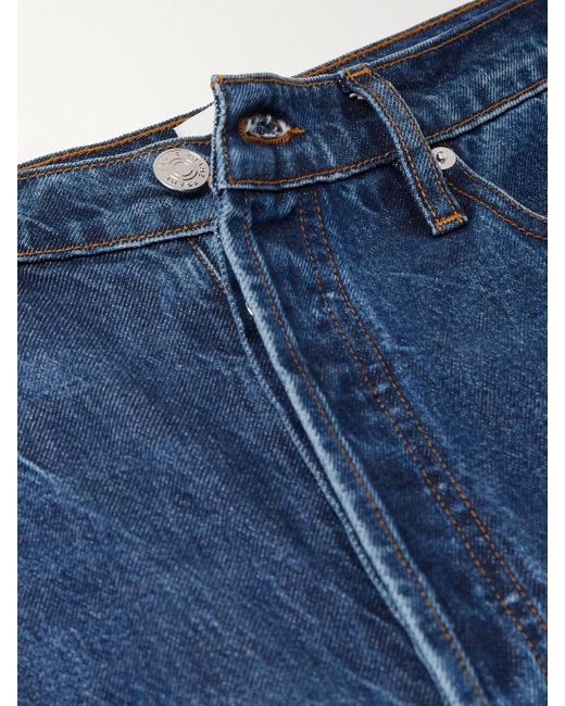 FRAME Blue Le Low Baggy Distressed High-Rise Wide-Leg Organic Jeans
