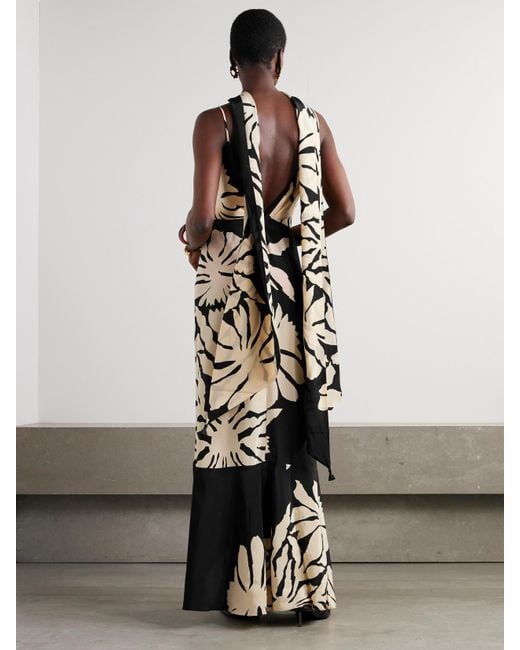 Robe Longue En Soie À Imprimé Fleuri Et À Volants Santa Cruz Johanna Ortiz en coloris White