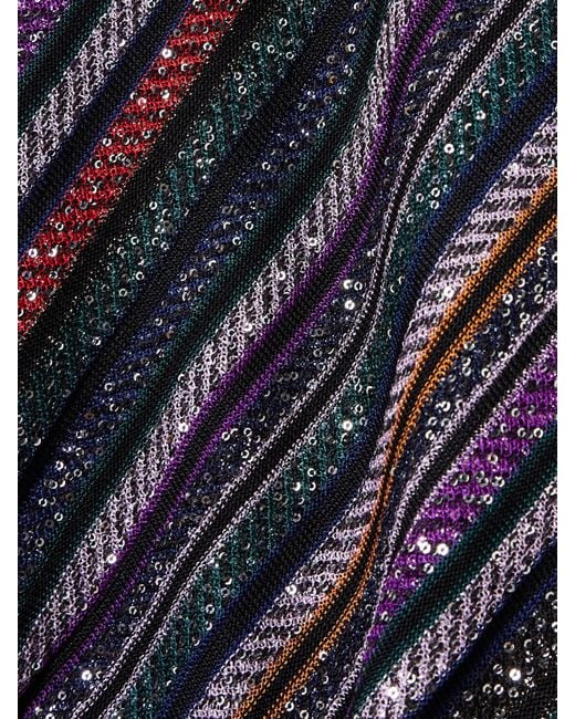 Missoni Blue Neckholder-Maxikleid Aus Gestreiftem Häkelstrick Mit Pailletten