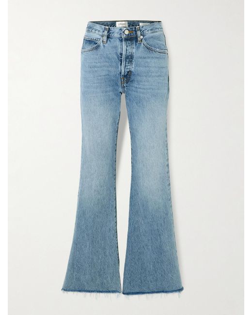 FRAME Blue The Lax Hoch Sitzende Schlagjeans Mit Distressed-Details