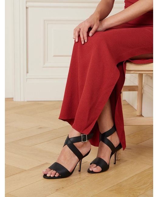 Manolo Blahnik Black Helua 105 Textured-Leather Sandals