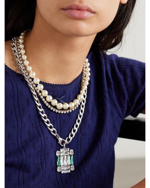 Roxanne Assoulin Natural The Eclectic Set Of Three- And-Tone, Crystal And Faux Pearl Necklaces