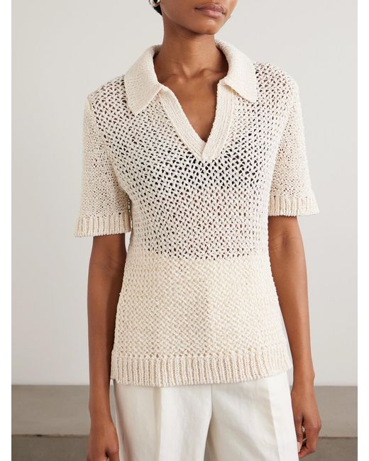 LIBEROWE Natural Open-Knit Polo Sweater