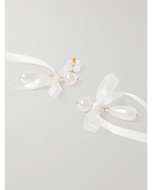 Jennifer Behr White Sylvie-Plated, Faux Pearl And Silk Earrings