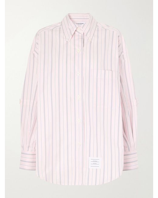 Thom Browne Pink Striped Cotton-Poplin Shirt