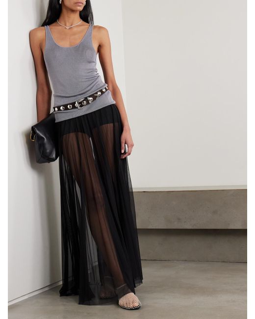 Frankie Shop Black Vallen Pleated Mesh Maxi Skirt