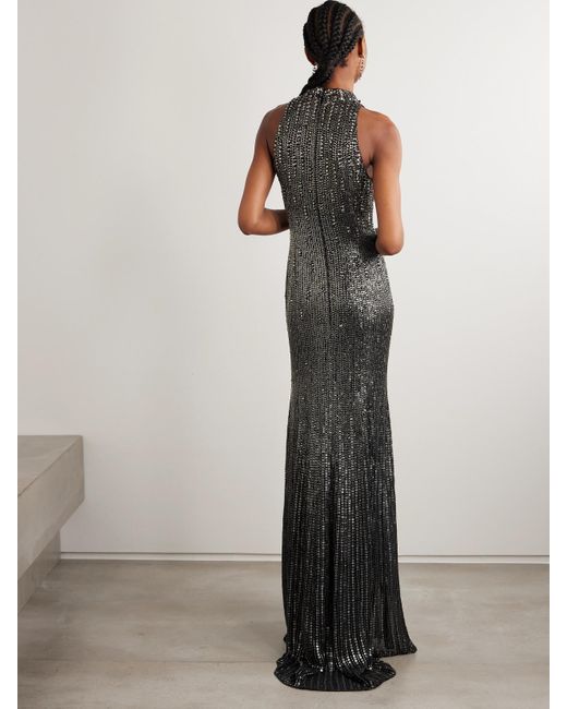 Jenny Packham White Benue Crystal-Embellished Sequined Silk-Crepe Gown