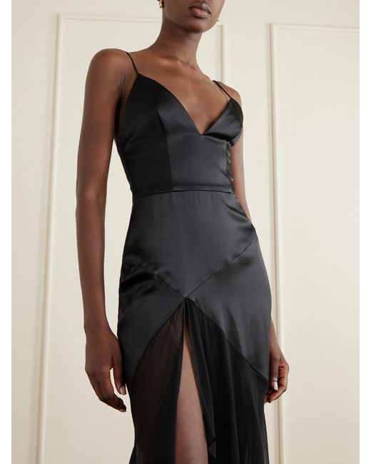 Alex Perry Black Paneled Silk-Satin And Georgette Gown