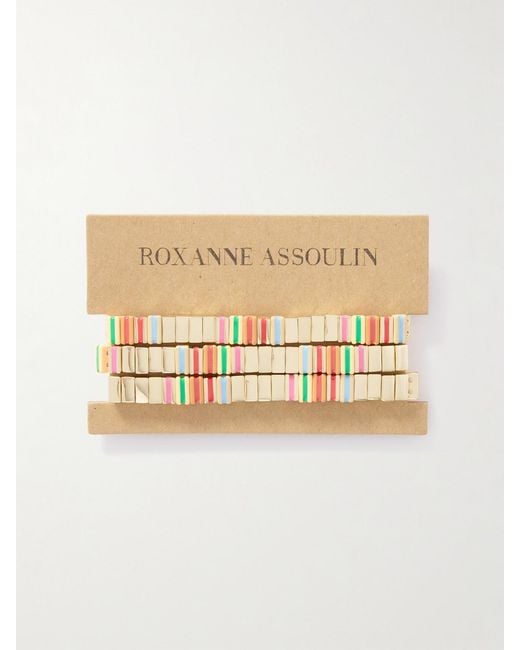 Roxanne Assoulin Metallic The Happy Stack Set Of Three-Tone And Enamel Bracelets