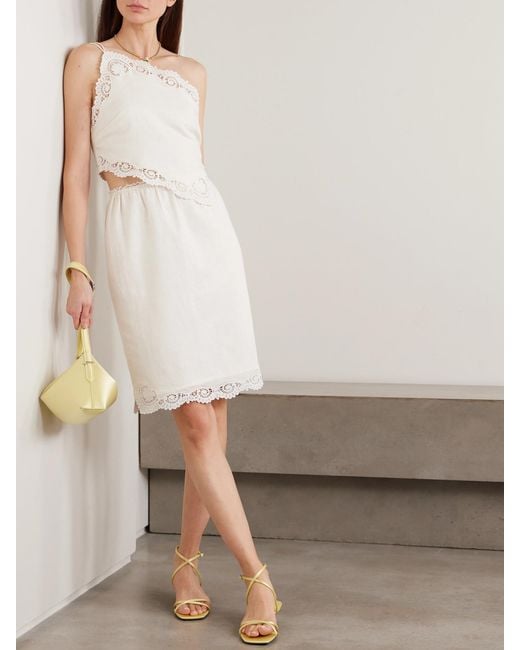 Posse White Darya One-Shoulder Lace-Trimmed Linen And Cotton-Blend Top