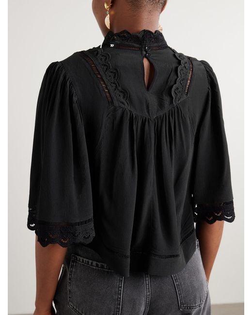 Isabel Marant Black Frany Broderie Anglaise Crepe Blouse