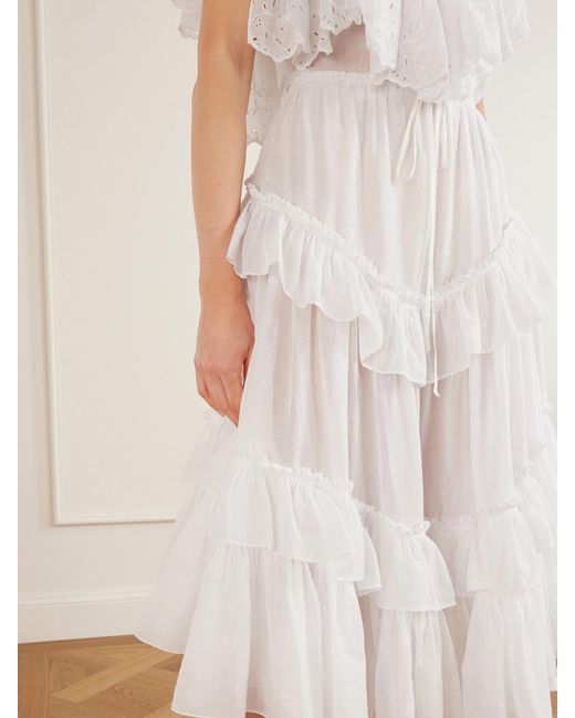 Chloé White Ruffled Tiered Cotton-Voile Midi Skirt