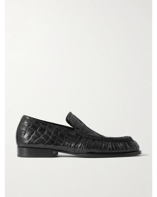 Dries Van Noten Black Croc-Effect Patent-Leather Loafers