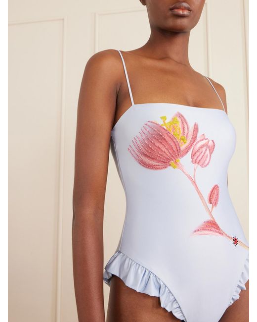 Agua Bendita White Montaña Bead-Embellished Stretch Recycled Swimsuit