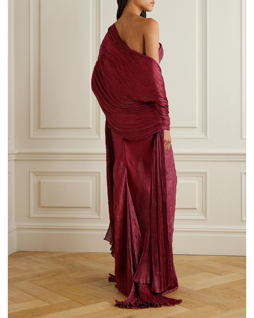 Marmar Halim Red Strapless Plissé Silk-Satin Gown And Cape
