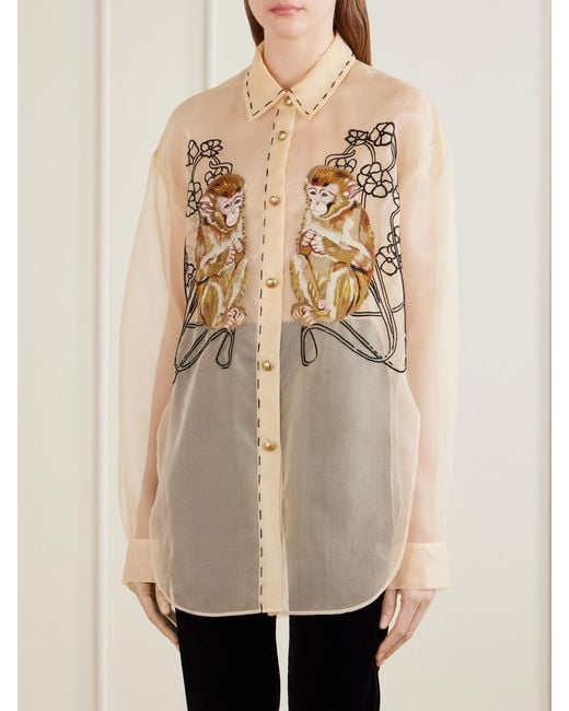 Khaite Natural Goya Embroidered Silk-Organza Shirt