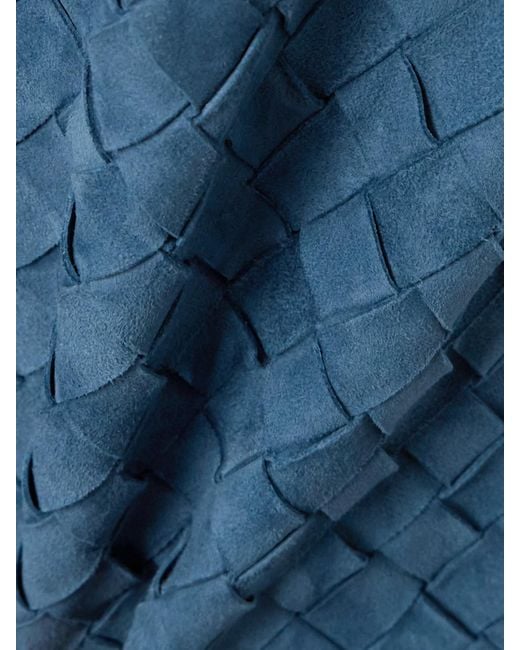 Bottega Veneta Blue Intrecciato Suede Straight-Leg Pants