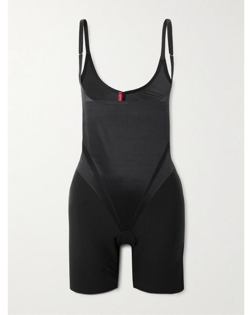 Spanx Black Supersculpt Transform Open-Bust Mid-Thigh Stretch Bodysuit