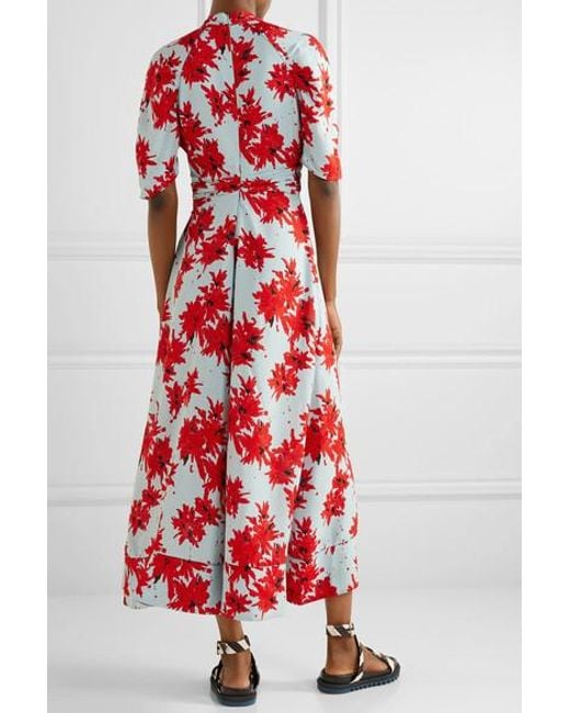 Proenza Schouler Splatter Floral Short Sleeve Tie Dress in Red