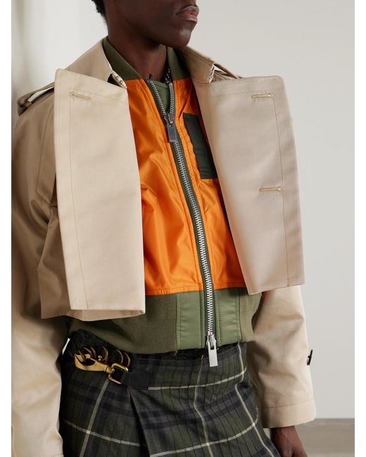 Sacai Natural Layered Shell-Trimmed Cotton-Blend Gabardine And Knitted Jacket