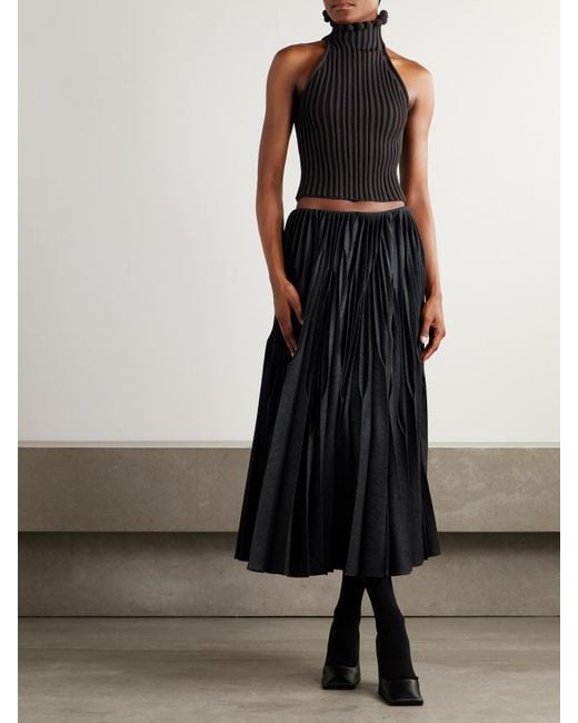 Alaïa Black Cropped Ribbed-Knit Top