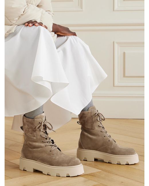 Moncler Natural Aurea Schnürstiefel Aus Veloursleder