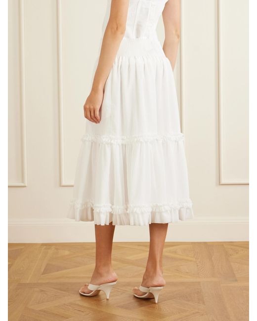 Balmain White Ruffled Poplin Maxi Skirt