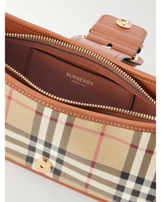 Burberry White Leather-Trimmed Checked Canvas Shoulder Bag