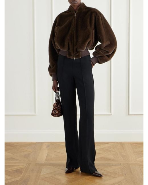 Stella McCartney Black Cropped Plush Bomber Jacket