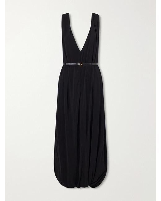 Loewe Black Draped Jersey Midi Dress