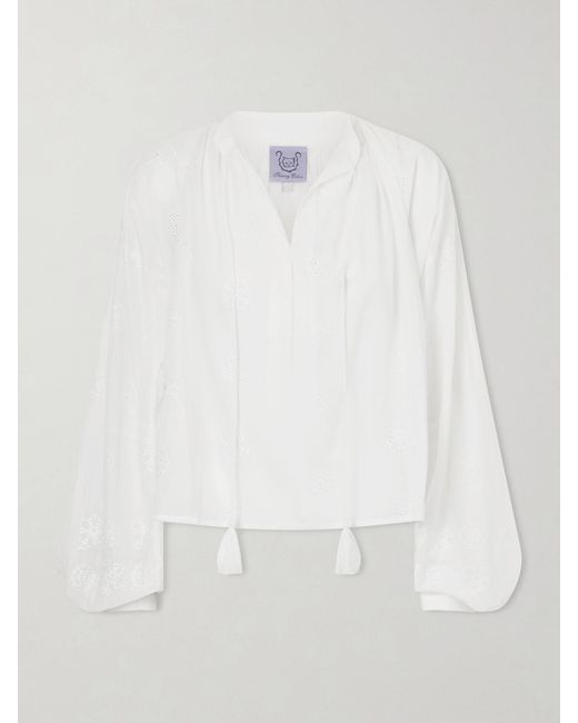Thierry Colson White Guise Embroidered Cotton Blouse