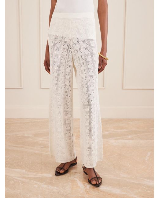 Loulou de Saison White Egeo Pointelle-Knit Wide-Leg Pants