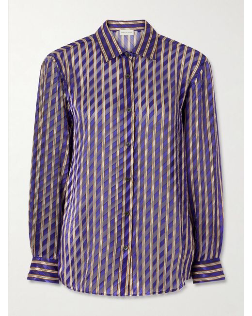 Dries Van Noten Purple Striped Devoré-Satin Shirt