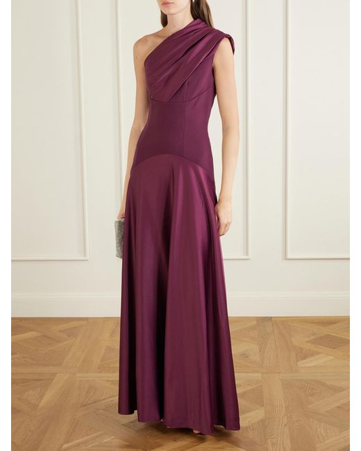 Solace London Purple Gabriela Pleated Satin Gown