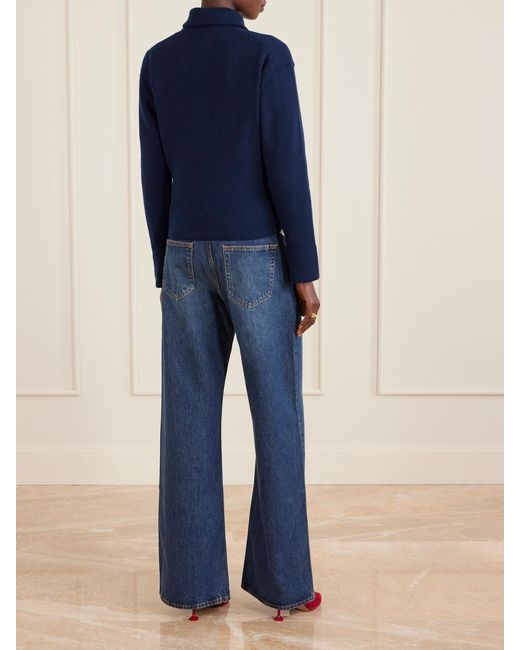 Victoria Beckham Blue Milano Merino Wool And Cashmere-Blend Half-Zip Sweater