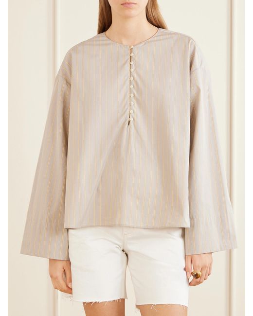Kallmeyer Natural Marguerite Striped Cotton-Poplin Blouse