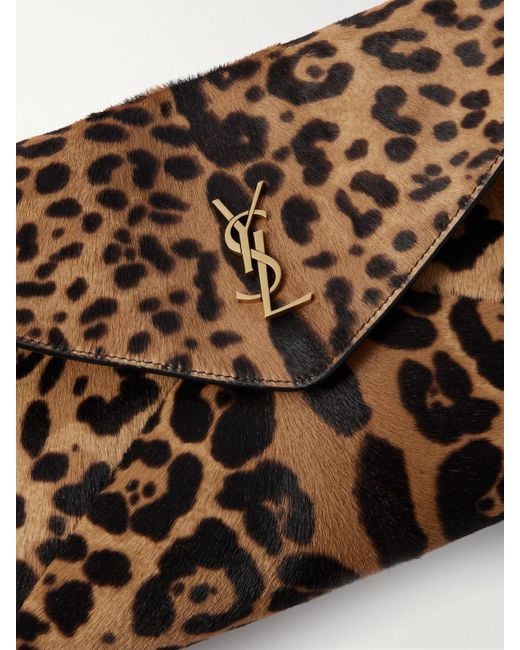 Saint Laurent Metallic Cassandre Schultertasche Aus Kalbshaar Mit Leopardenprint Und Lederbesatz