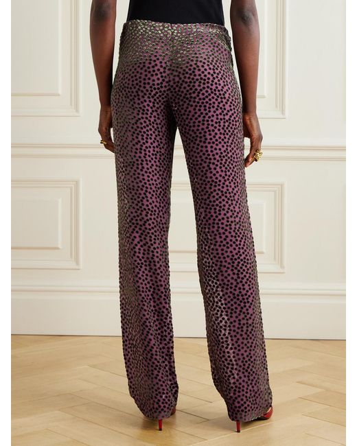 Dries Van Noten Purple Polka-Dot Devoré-Velvet Straight-Leg Pants