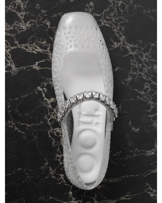 Jimmy Choo White The Jelly Crystal-Embellished Glittered Tpu Ballet Flats