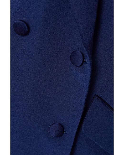 Safiyaa Blue Wynnie Double-Breasted Satin-Trimmed Stretch-Crepe Blazer