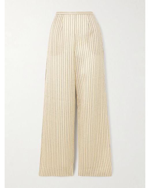 Taller Marmo Natural Seine Metallic Pinstriped Voile Wide-Leg Pants