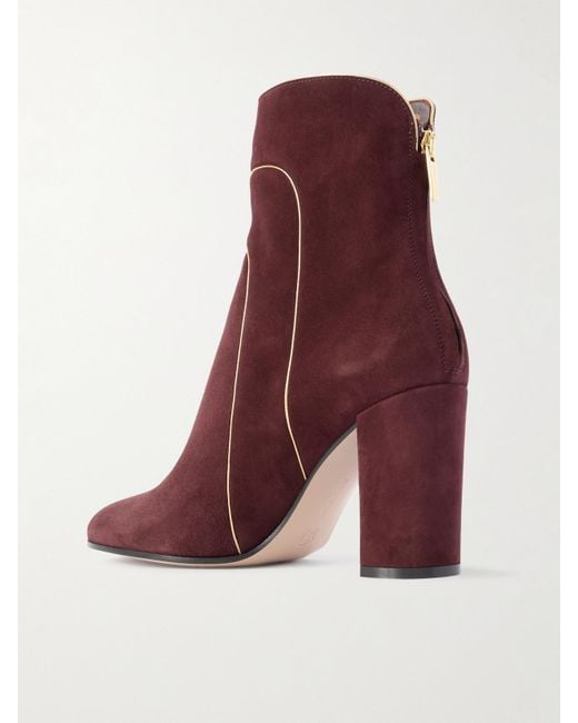 Gianvito Rossi Purple 85 Metallic Leather-Trimmed Suede Ankle Boots