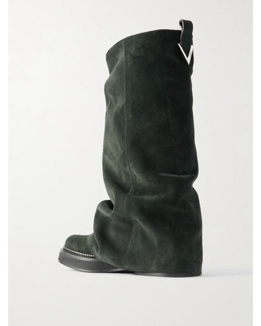 The Attico Black Robin Layered Suede Knee Boots