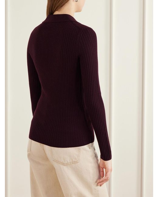 Joseph Purple Ribbed Wool-Blend Polo Sweater
