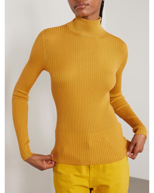 Gabriela Hearst Yellow Peppe Ribbed Cashmere And Silk-Blend Turtleneck Sweater